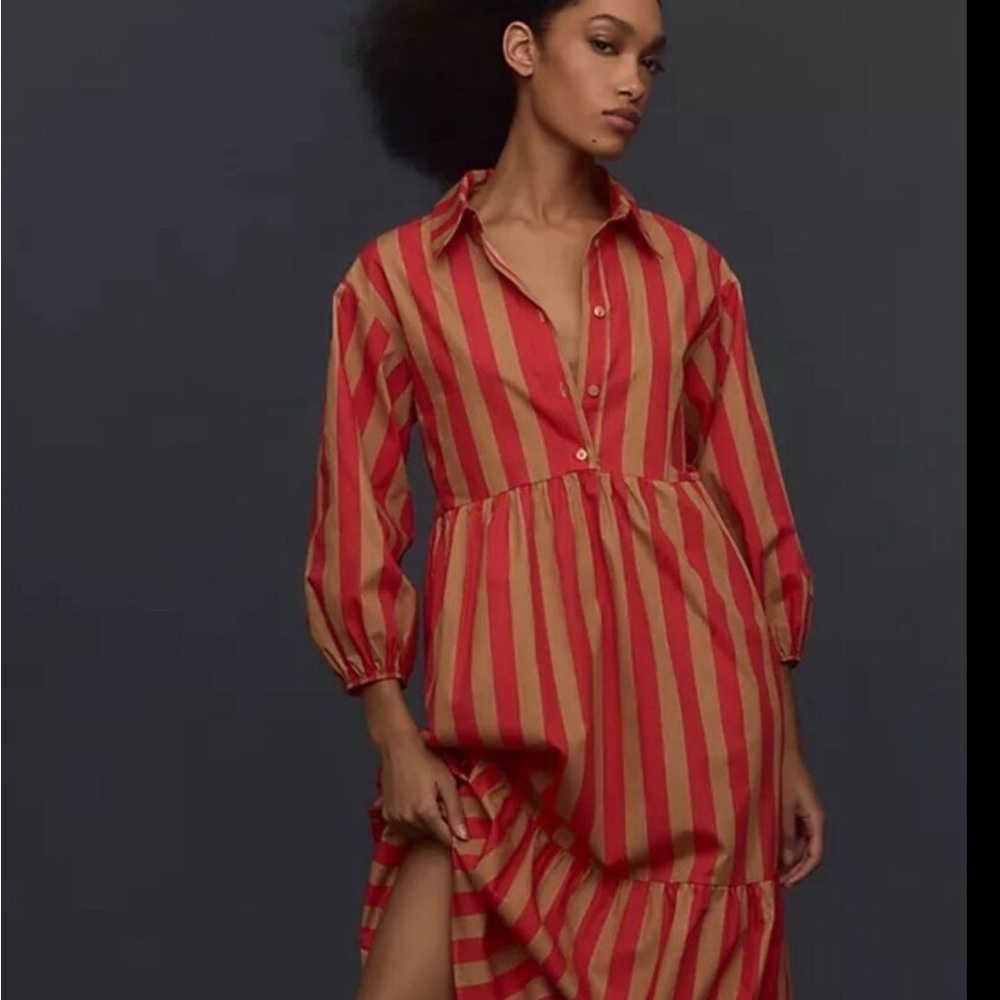 BUCKETLIST Red and Tan Striped Dress